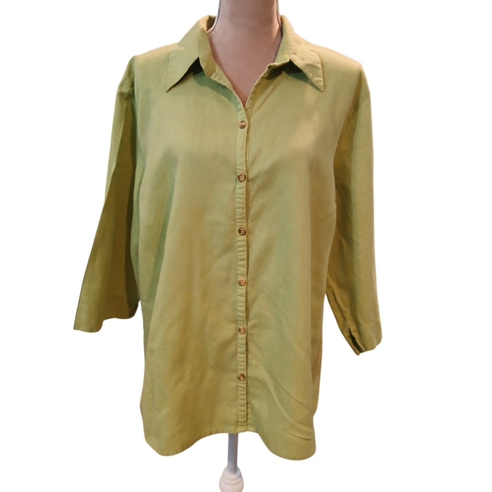 Vtg Harve Benard Linen Cotton Light Green Button Up Shirt Blouse Womens Modest